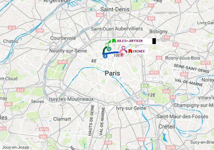 plan itinéraire ratp de Jules Joffrin à Crimée