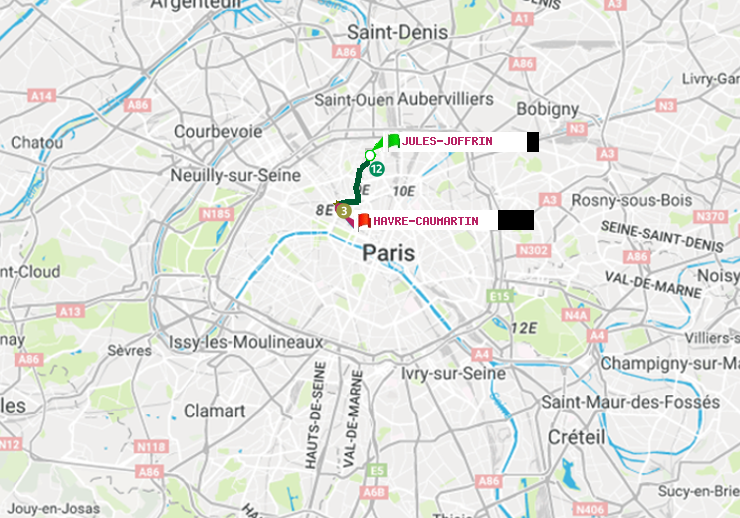 plan itinéraire ratp de Jules Joffrin à Havre-Caumartin