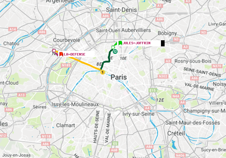 plan itinéraire ratp de Jules Joffrin à La Défense (Grande Arche)