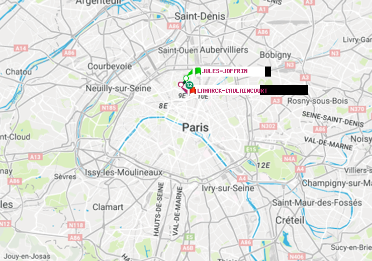 plan itinéraire ratp de Jules Joffrin à Lamarck-Caulaincourt