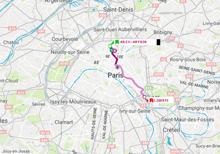 plan itinéraire ratp de Jules Joffrin à Liberté