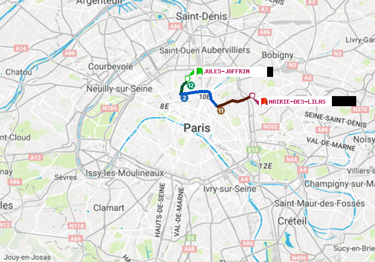 plan itinéraire ratp de Jules Joffrin à Mairie des Lilas