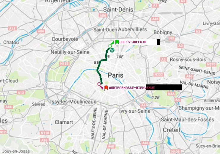 plan itinéraire ratp de Jules Joffrin à Montparnasse-Bienvenue