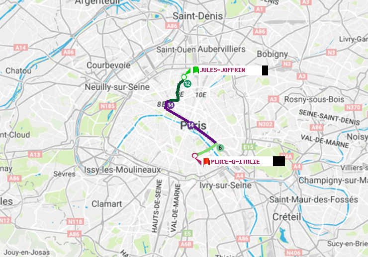 plan itinéraire ratp de Jules Joffrin à Place d