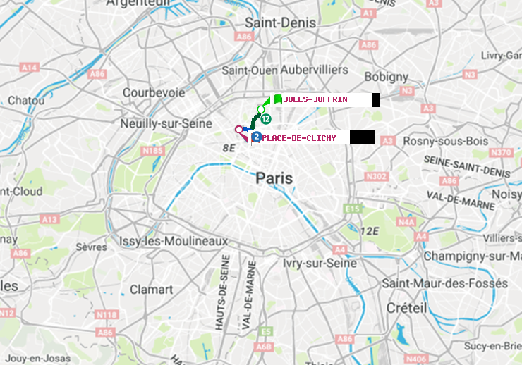 plan itinéraire ratp de Jules Joffrin à Place de Clichy