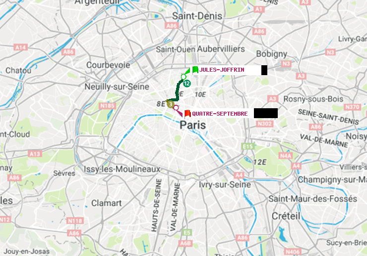 plan itinéraire ratp de Jules Joffrin à Quatre Septembre