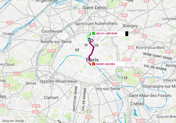 plan itinéraire ratp de Jules Joffrin à Saint-Michel