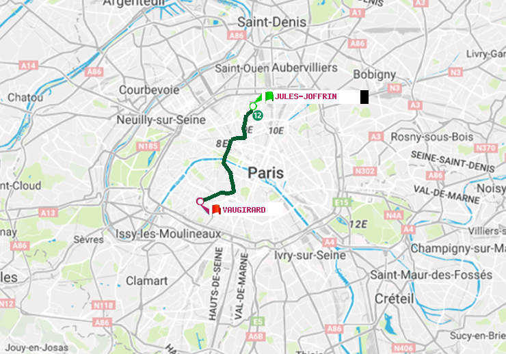plan itinéraire ratp de Jules Joffrin à Vaugirard (Adolphe Chérioux)