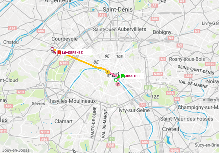 plan itinéraire ratp de Jussieu à La Défense (Grande Arche)