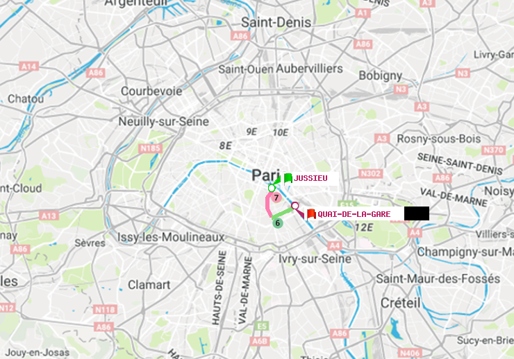 plan itinéraire ratp de Jussieu à Quai de la Gare