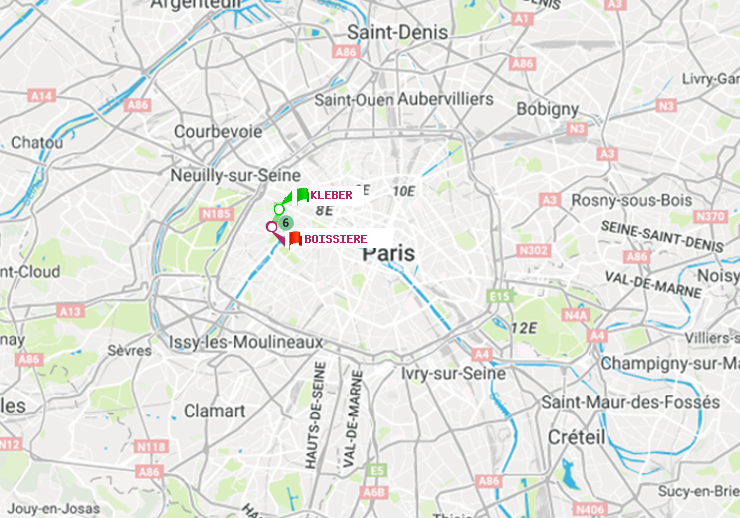 plan itinéraire ratp de Kléber à Boissière