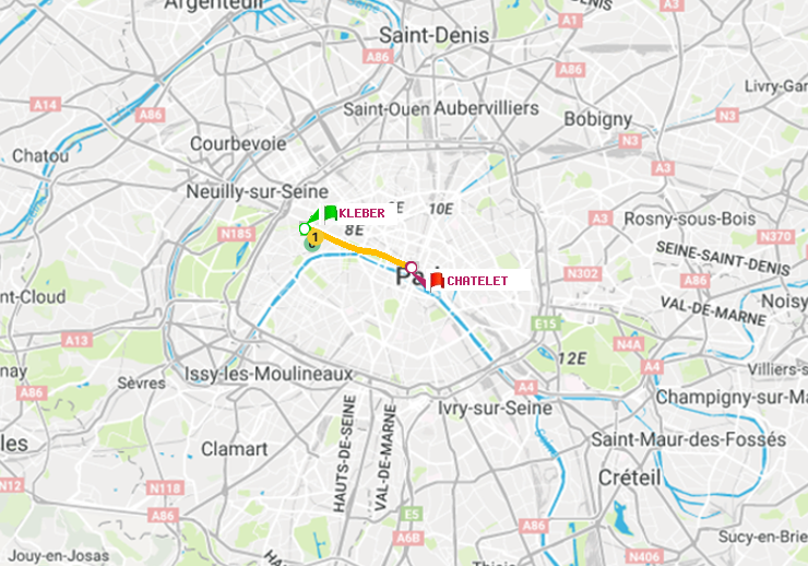 plan itinéraire ratp de Kléber à Châtelet
