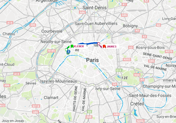 plan itinéraire ratp de Kléber à Jaurès