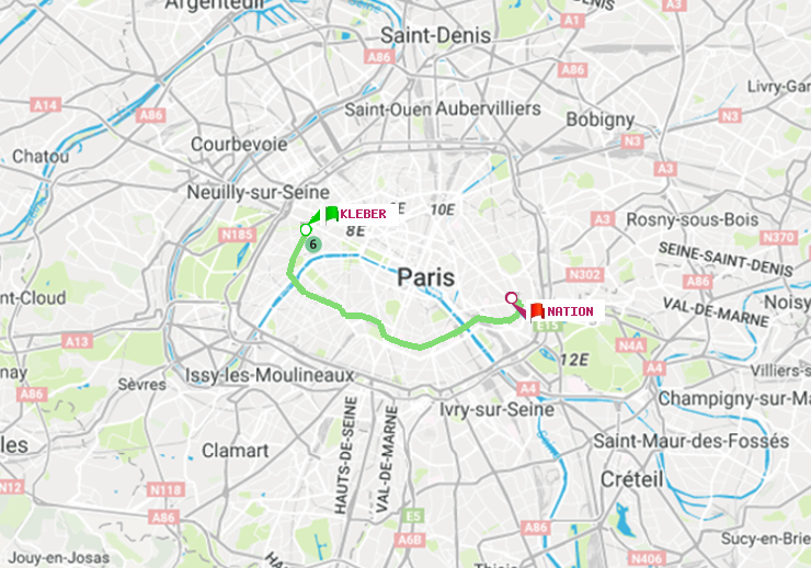 plan itinéraire ratp de Kléber à Nation