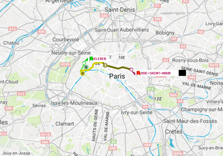 plan itinéraire ratp de Kléber à Rue Saint-Maur