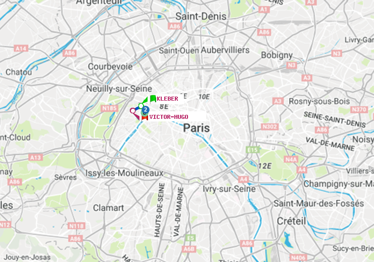 plan itinéraire ratp de Kléber à Victor Hugo