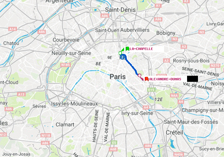 plan itinéraire ratp de La Chapelle à Alexandre-Dumas