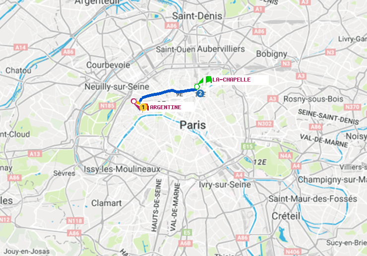 plan itinéraire ratp de La Chapelle à Argentine