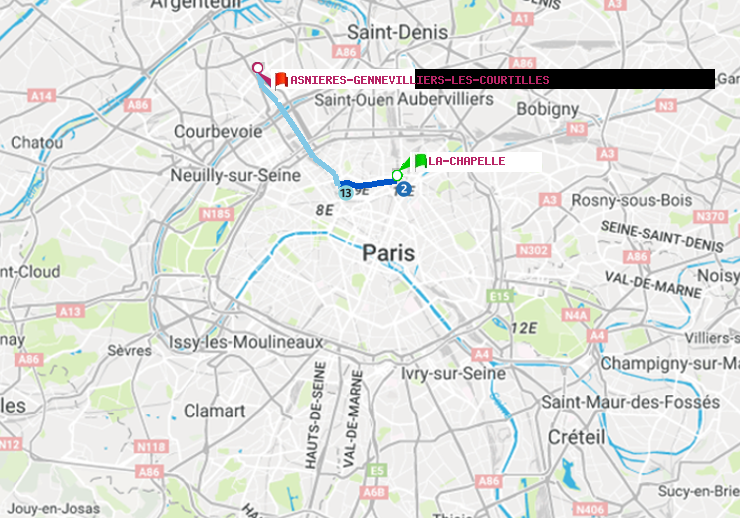 plan itinéraire ratp de La Chapelle à Asnieres-Gennevilliers Les Courtilles
