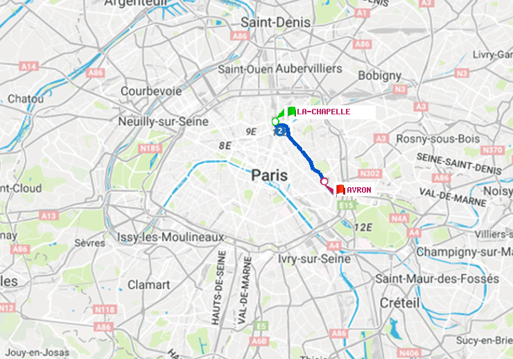 plan itinéraire ratp de La Chapelle à Avron