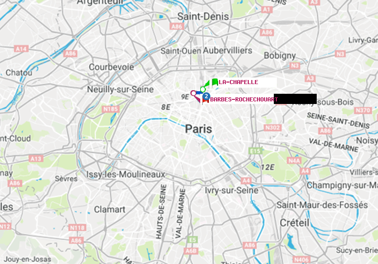 plan itinéraire ratp de La Chapelle à Barbès-Rochechouart