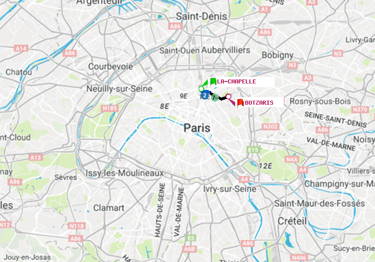 plan itinéraire ratp de La Chapelle à Botzaris