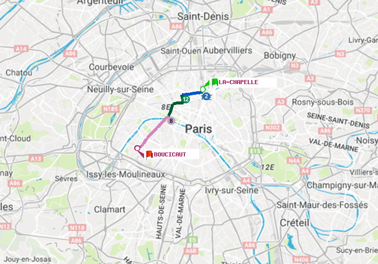 plan itinéraire ratp de La Chapelle à Boucicaut