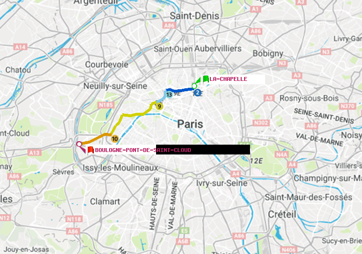 plan itinéraire ratp de La Chapelle à Boulogne Pont de Saint-Cloud