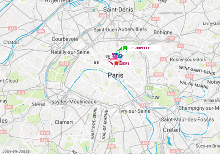 plan itinéraire ratp de La Chapelle à Cadet