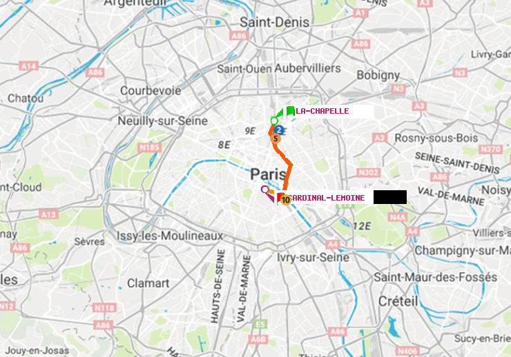 plan itinéraire ratp de La Chapelle à Cardinal-Lemoine