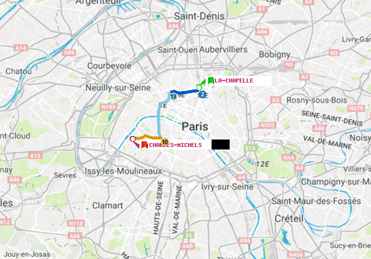 plan itinéraire ratp de La Chapelle à Charles Michels