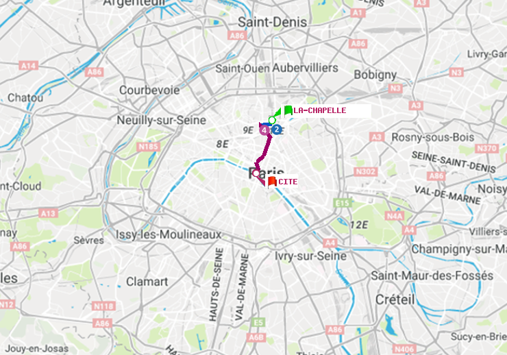 plan itinéraire ratp de La Chapelle à Cité