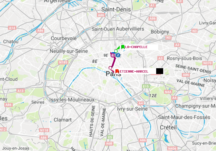 plan itinéraire ratp de La Chapelle à Etienne Marcel