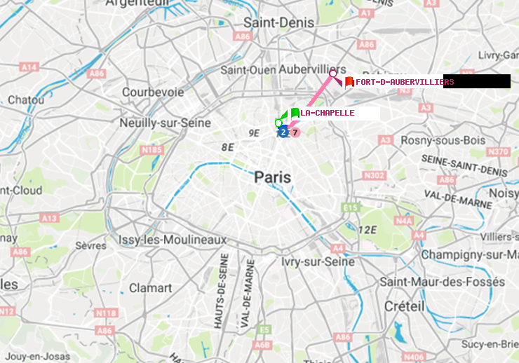 plan itinéraire ratp de La Chapelle à Fort d