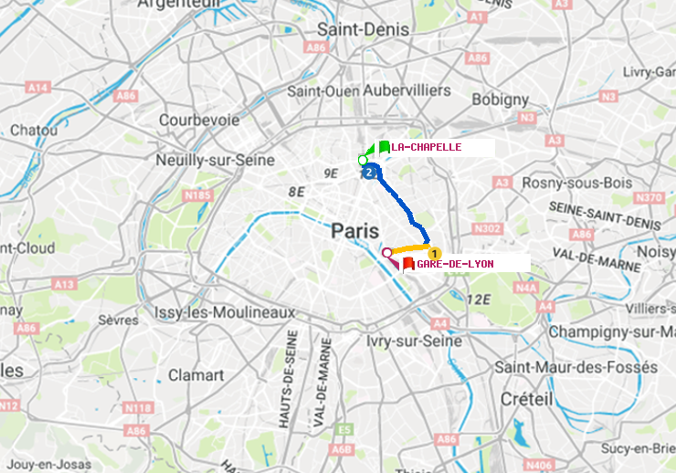 plan itinéraire ratp de La Chapelle à Gare de Lyon