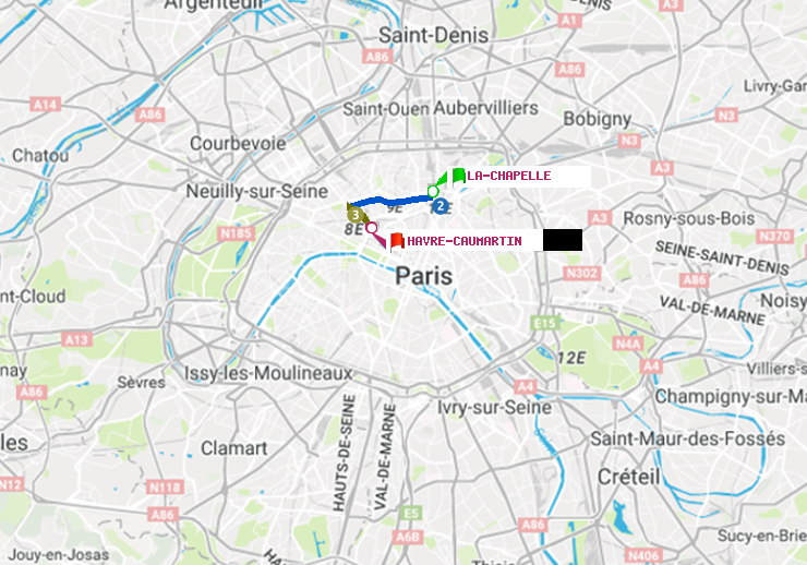 plan itinéraire ratp de La Chapelle à Havre-Caumartin