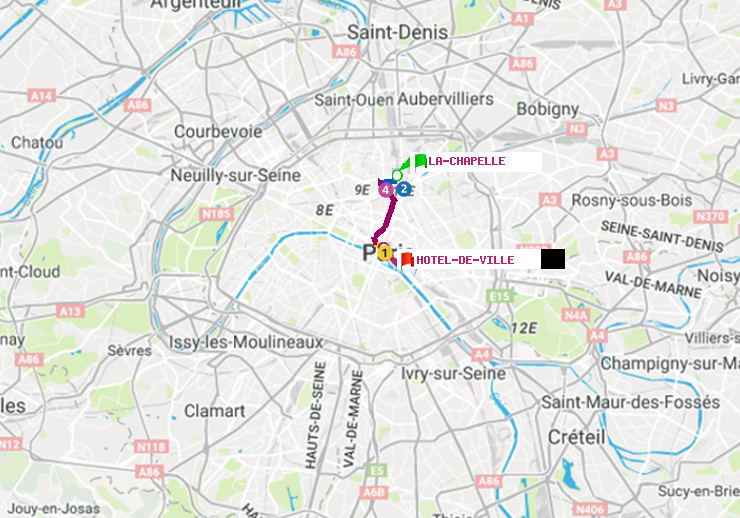 plan itinéraire ratp de La Chapelle à Hôtel de Ville