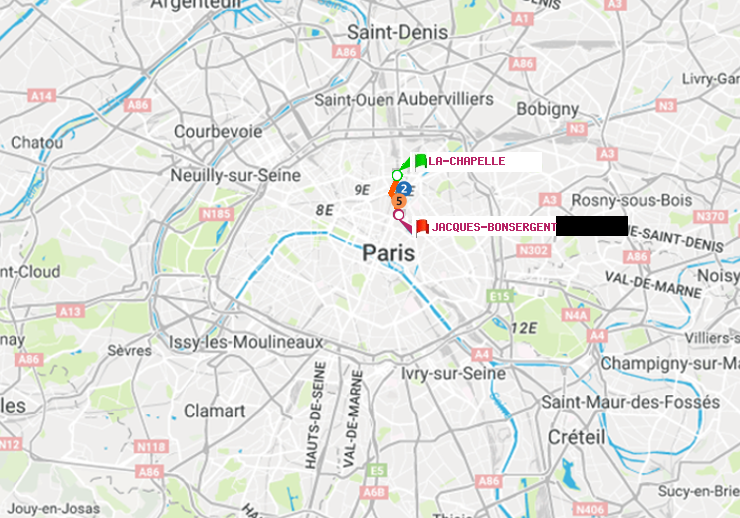 plan itinéraire ratp de La Chapelle à Jacques-Bonsergent