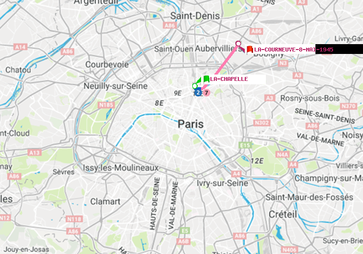 plan itinéraire ratp de La Chapelle à La Courneuve-8-Mai-1945