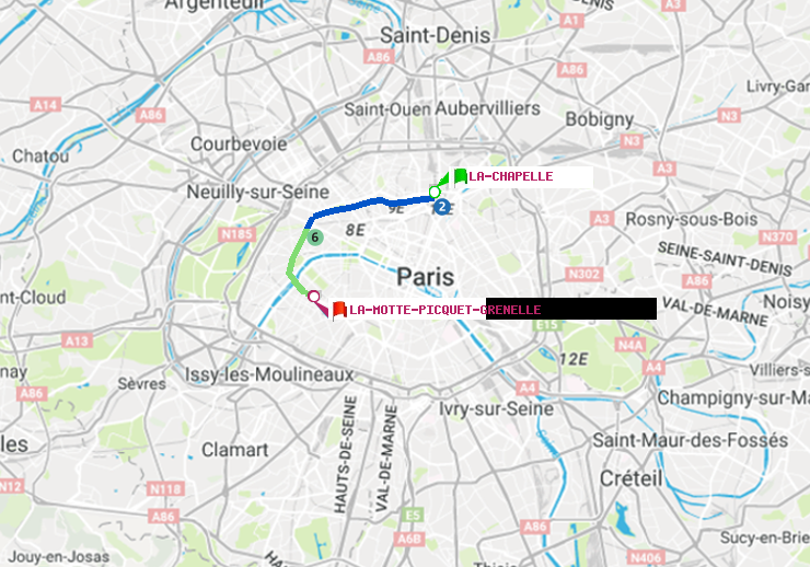 plan itinéraire ratp de La Chapelle à La Motte-Picquet-Grenelle
