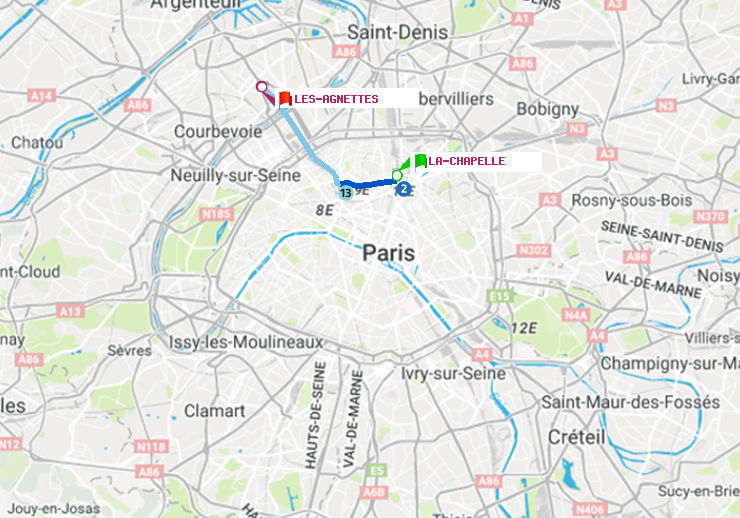 plan itinéraire ratp de La Chapelle à Les Agnettes
