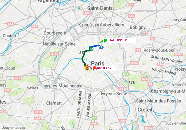 plan itinéraire ratp de La Chapelle à Mabillon