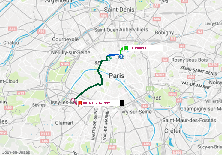 plan itinéraire ratp de La Chapelle à Mairie d