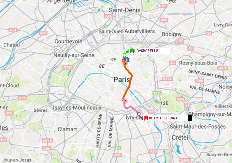 plan itinéraire ratp de La Chapelle à Mairie d