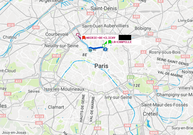 plan itinéraire ratp de La Chapelle à Mairie de Clichy