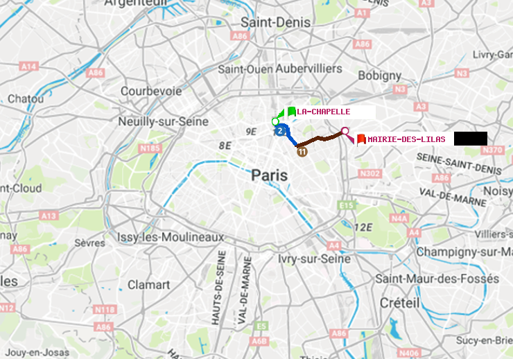 plan itinéraire ratp de La Chapelle à Mairie des Lilas