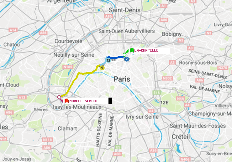 plan itinéraire ratp de La Chapelle à Marcel Sembat