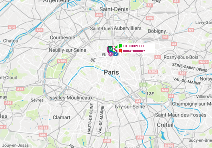 plan itinéraire ratp de La Chapelle à Marx-Dormoy