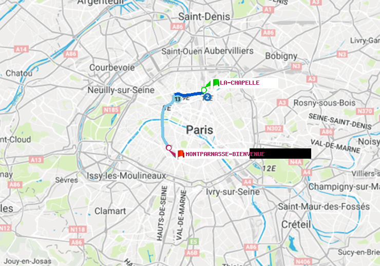 plan itinéraire ratp de La Chapelle à Montparnasse-Bienvenue