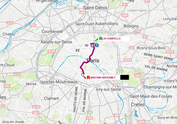 plan itinéraire ratp de La Chapelle à Mouton-Duvernet